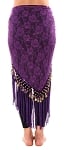 Lace Shawl Hip Scarf with Coins & Fringe - PURPLE / GOLD