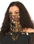 Ornate Harem Belly Dancer Costume Face Veil Accessory - BLACK