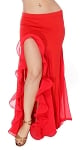 Egyptian Style Skirt with Ruffle Side Slit - RED