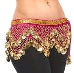 Velvet Pyramid Belly Dance Hip Scarf with Beads & Coins - FUCHSIA / GOLD