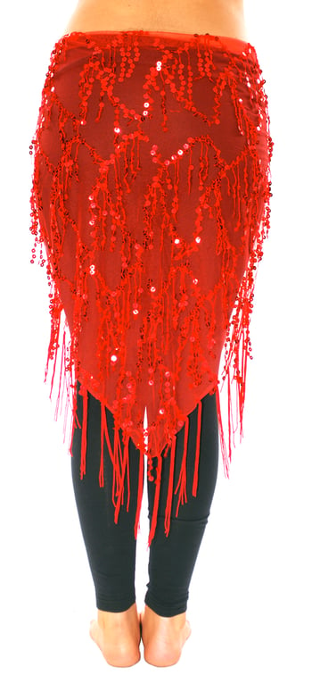 Elegant Sequin Fringe Mesh Belly Dance Hip Scarf - RED