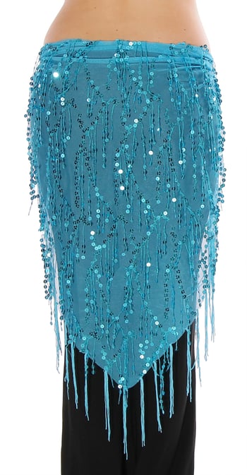 Elegant Sequin Fringe Mesh Belly Dance Hip Scarf - BLUE TURQUOISE