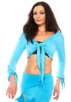 Criss-Cross Choli Top with Handkerchief Sleeves - LIGHT BLUE TURQUOISE
