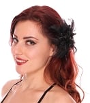 Hair Flower with Feather Accents - BLACK