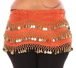 Plus Size 1X - 4X Chiffon Belly Dance Hip Scarf with Coins - ORANGE / GOLD