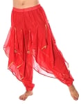 Endless Wave Bollywood Ruffle Belly Dance Harem Pants - RED / GOLD