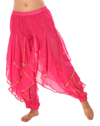 Endless Wave Bollywood Ruffle Belly Dance Harem Pants - ROSE PINK / GOLD