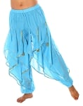 Endless Wave Bollywood Ruffle Belly Dance Harem Pants - BLUE TURQUOISE / GOLD