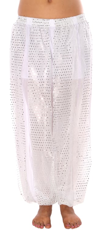 Harem Pants with Shiny Sequin Dot Panels - SILVER / WHITE