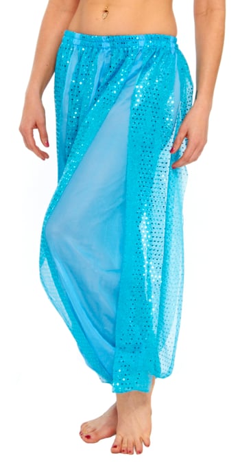 Harem Pants with Shiny Sequin Dot Panels - BLUE TURQUOISE