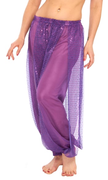 Harem Pants with Shiny Sequin Dot Panels - PURPLE