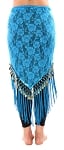 Lace Shawl Hip Scarf with Coins & Fringe - BLUE TURQUOISE / GOLD