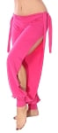Comfortable Stretch Harem Pants with Side Ties & Slits - DARK PINK