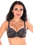 Sequin Dance Costume Bra with Beaded Floral Design - BLACK OPAL