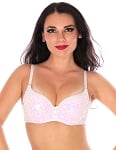 Sequin Cabaret Dance Costume Bra with Beaded Accents - WHITE OPAL
