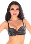 Sequin Cabaret Dance Costume Bra with Beaded Accents - BLACK OPAL