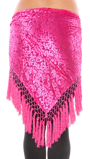 Burnout Velvet Triangle Hipscarf with Tassels - FUCHSIA
