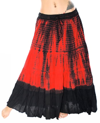7 Yard Cotton Tribal Dance Skirt - RED TIE DYE