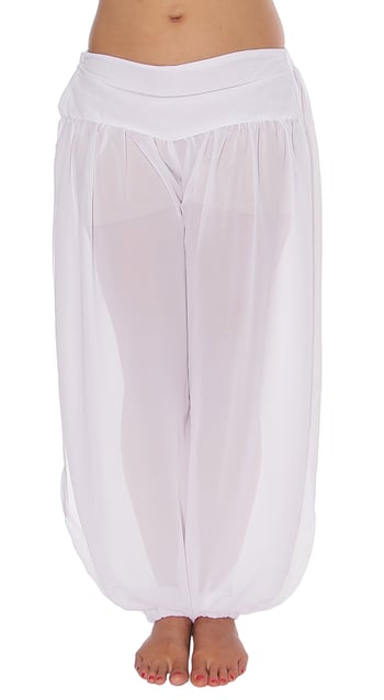Chiffon Harem Pants with Slits - WHITE