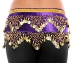 Velvet Pyramid Belly Dance Hip Scarf with Beads & Coins - PURPLE GRAPE / GOLD