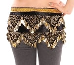 Velvet Pyramid Belly Dance Hip Scarf with Beads & Coins - BLACK / GOLD
