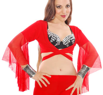 Choli Top with Mesh Butterfly Sleeves - RED