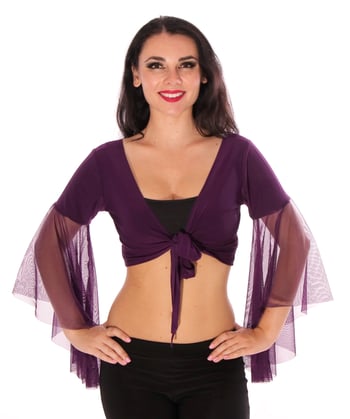 Choli Top with Mesh Butterfly Sleeves - DARK PURPLE PLUM