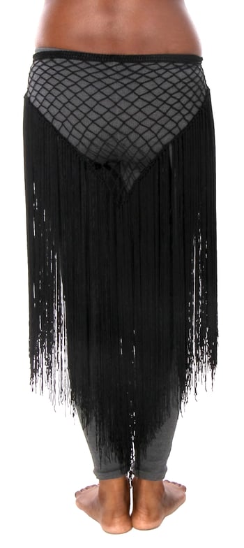 Triangle Crochet Belt with Long Fringe - BLACK