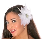 Hair Flower with Feather Accents - WHITE