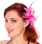 Hair Flower with Feather Accents - FUCHSIA