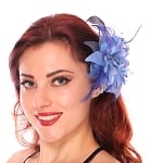 Hair Flower with Feather Accents - ROYAL BLUE