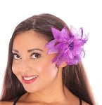 Hair Flower with Feather Accents - PURPLE