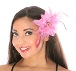 Hair Flower with Feather Accents - PINK
