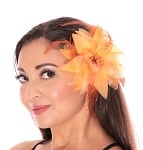 Hair Flower with Feather Accents - ORANGE