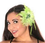 Hair Flower with Feather Accents - LIME