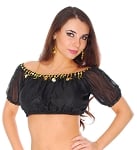 Chiffon Half Top with Beads and Coins - BLACK / GOLD