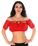 Chiffon Half Top with Coins - RED