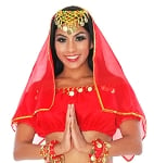 Chiffon Head Veil with Gold Trim - RED