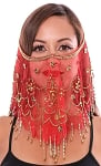 Ornate Harem Belly Dancer Costume Face Veil Accessory - RED