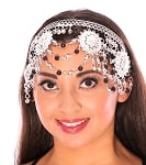 Belly Dance Headband Headpiece with Beads & Swags - SILVER / BLACK