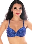 Sequin Cabaret Dance Costume Bra with Beaded Accents - BLUE