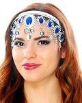 Arabesque Metal Head Piece with Coins & Jewels - SILVER / BLUE