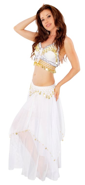 2-Piece Belly Dancer Costume with Coins - WHITE / GOLD