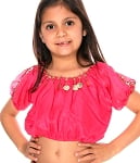Kids Size Belly Dance Bollywood Costume Top with Coins - ROSE PINK