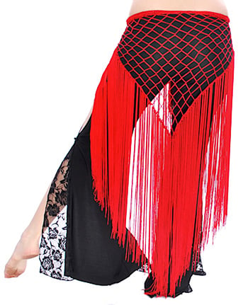 Triangle Crochet Belt with Long Fringe - RED