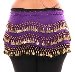 Plus Size 1X - 4X Chiffon Belly Dance Hip Scarf with Coins - PURPLE GRAPE / GOLD