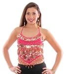 Chiffon Halter Top with Paillettes & Bells - ROSE PINK