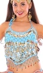 Chiffon Halter Top with Paillettes & Bells - BLUE TURQUOISE
