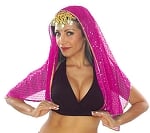 Chiffon Head Veil Sparkle Dot with Gold Trim - FUCHSIA