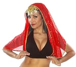 Chiffon Head Veil Sparkle Dot with Gold Trim - RED